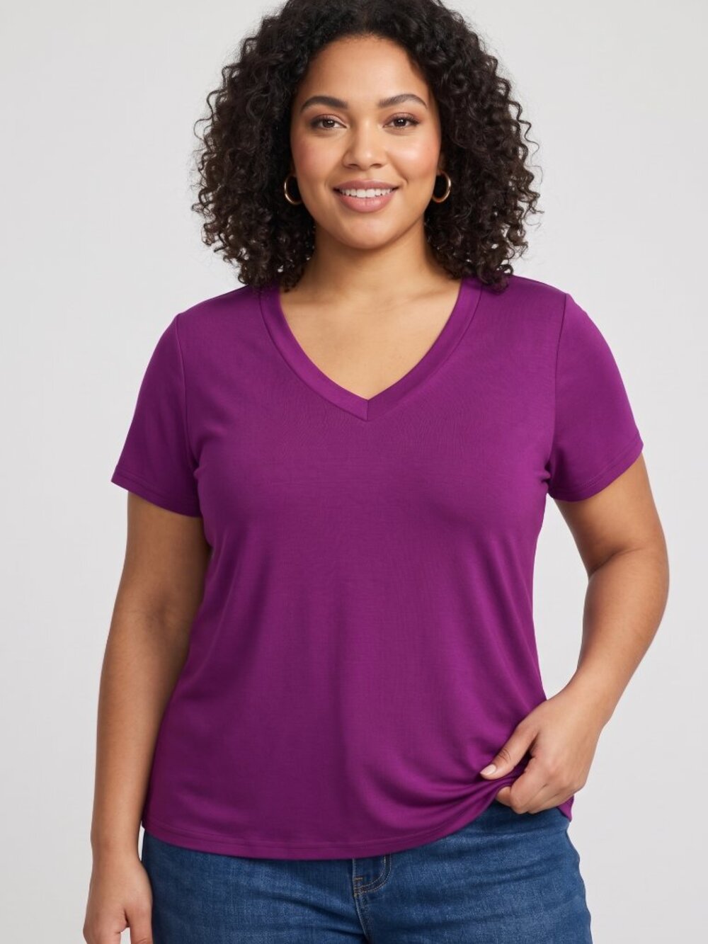 NWOT | Violet Purple V-Neck Short Sleeve Lightweight Basic T-Shirt | XXL